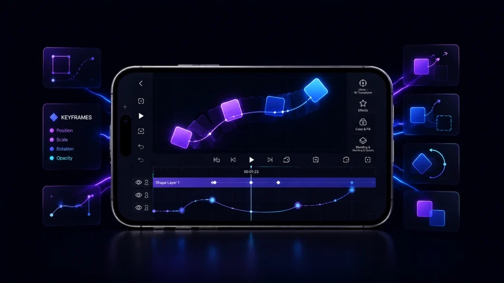 Keyframe animation tools in Alight Motion for iOS